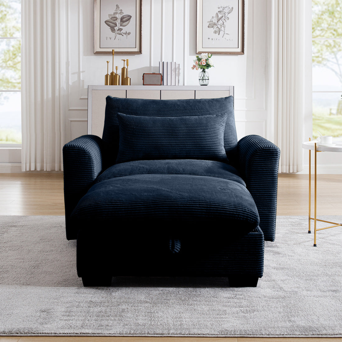 Bule Corduroy Sofa Couch, Modular Couch With Storage Ottoman, Couch Deep Seat Couches For Modern Living Room Apartment Office Blue Corduroy 1 Seat