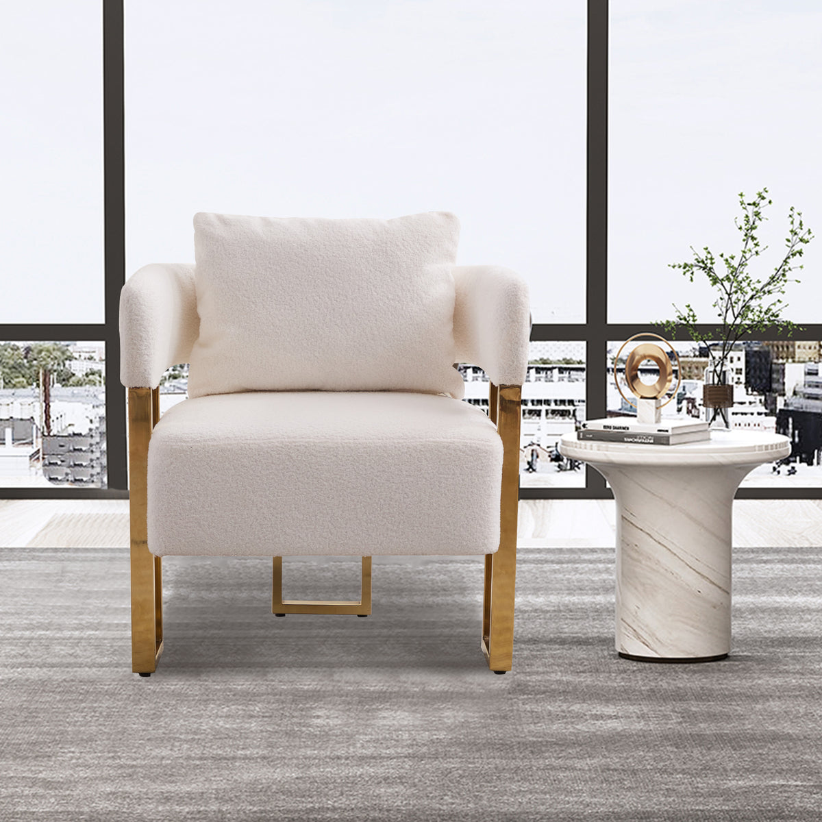 Ts Teddy Velvet Upholstered Metal Foot Sofas White Gold Teddy 1 Seat