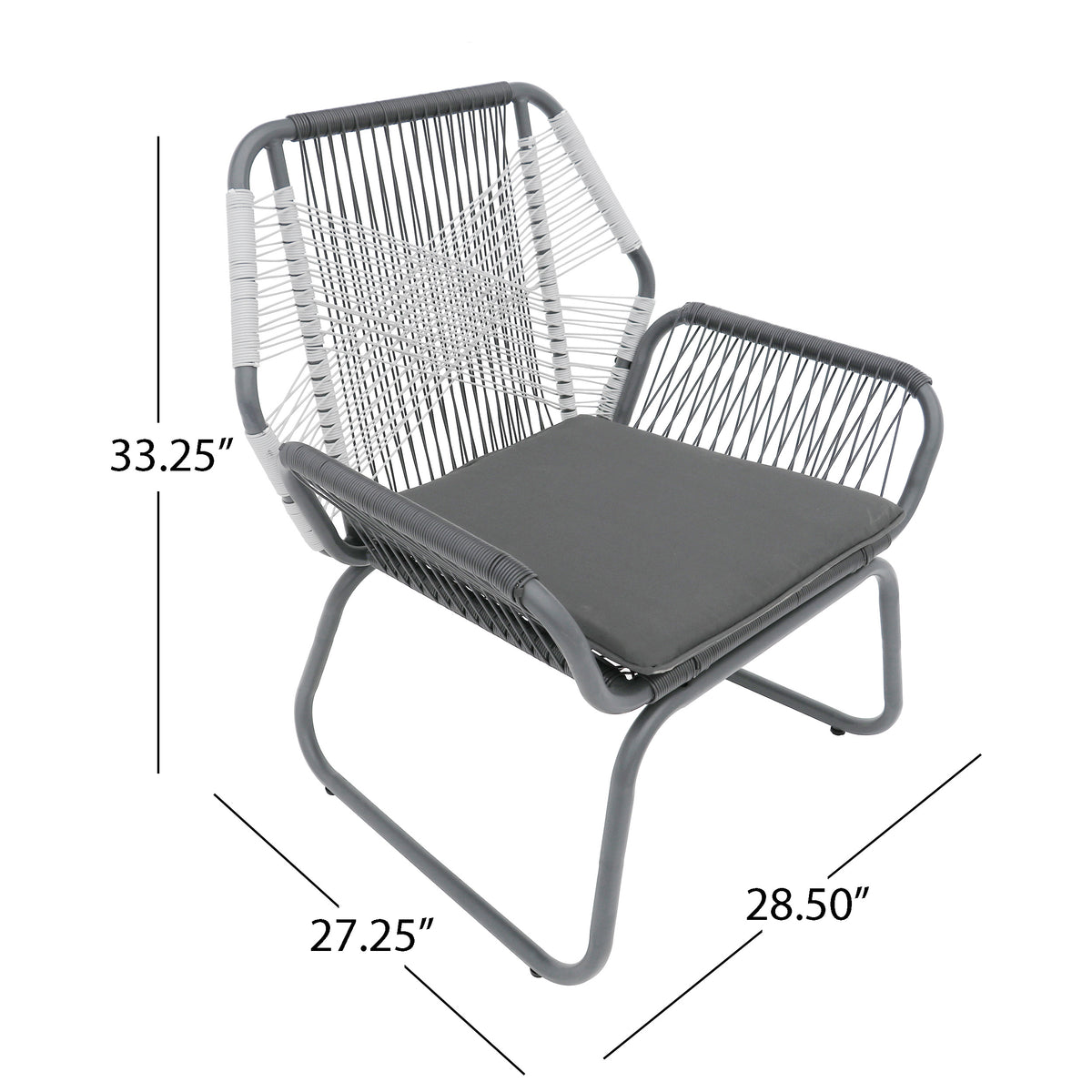 Milan 3Pc Chat Set Gray Pe Rattan Iron Waterproof Fabric