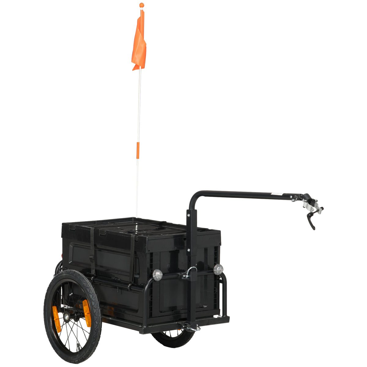 Aosom Bike Cargo Trailer, Bicycle Trailer Wagon Cart With Removable Storage Box, Quick Release 16" Wheels And Safe Reflectors, Galvanized Bottom Black Steel