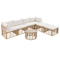 7 Pieces Outdoor Patio Furniture, All Weather Rattan Sectional Sofa Set With Thick Cushions And Pillows, Freely Combined Conversation Sets For Garden, Backyard, Balcony, Beige Yes Complete Patio Set Beige Seats 6 Garden & Outdoor Complete Patio Sets Foam