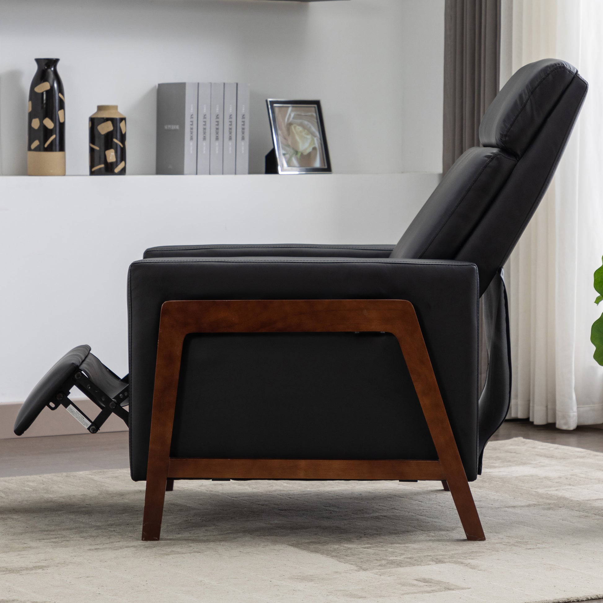 Wood Framed Pu Leather Recliner Chair Adjustable Home Theater Seating With Thick Seat Cushion And Backrest Modern Living Room Recliners, Black Old Sku:Pp289527Aab Black Pu Pu