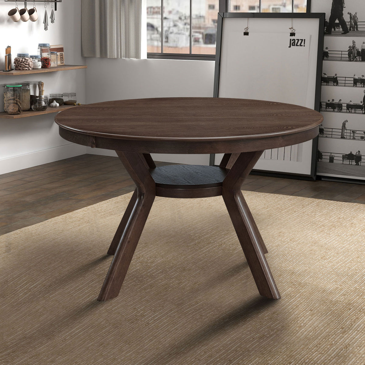 Wooden Dining Table Set, Mid Century Modern Round Rubber Wood Kitchen Table And Cross Back Upholstered Dining Chairs For Dining Room, Kitchen, Saving Space 1 Table With 4 Chairs , Dark Brown Dark