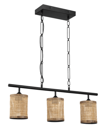Elysian Three Lights Island With Natural Rattan Shade Farmhouse Chain Ceiling Lamp Black,Rattan Metal,Rattan,Rattan Metal