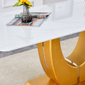Table And Chair Set, Modern Minimalism And Luxurious White Rectangular Pattern Dining Table. Soft And Comfortable Dining Chairs For Dining Rooms, Living Rooms, Terraces And Kitchens. White Seats 8 Mdf Glass