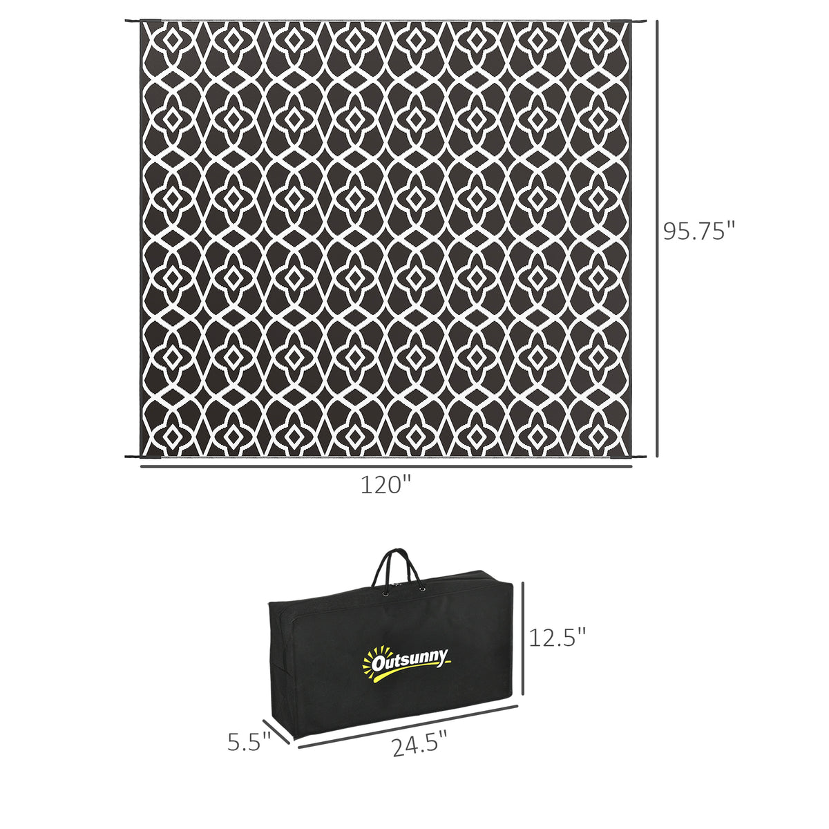 Outsunny Reversible Outdoor Rug, 8' X 10' Waterproof Plastic Straw Floor Mat, Portable Rv Camping Carpet With Carry Bag, Large Floor Mat For Backyard, Deck, Picnic, Beach, Black & White Cr Multicolor Polypropylene