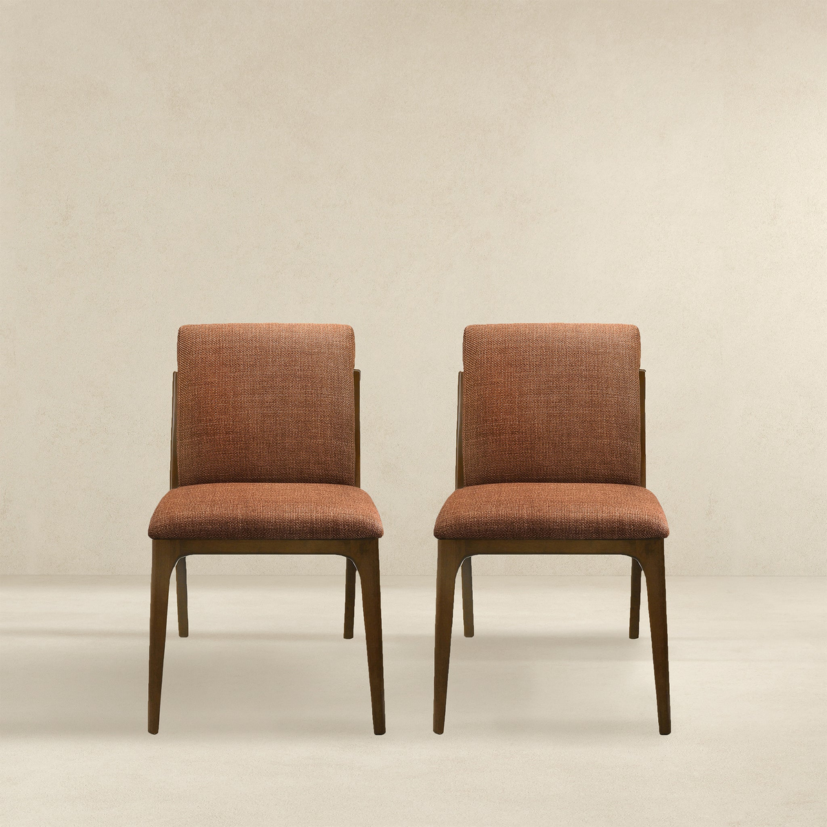 Grivelle Orange Fabric Dining Chair Set Of 2 Solid Brown,Orange Brown Dining Room Foam Wipe Clean Mid Century Modern Dining Chairs 1 Foam Fabric,Solid Wood