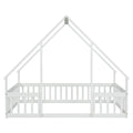 Full Wood House Shaped Floor Bed With Fence, Guardrails,White Full White American Design Pine