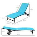 Outsunny Outdoor Chaise Lounge, 2 Piece Lounge Chair With Wheels, Tanning Chair With 5 Adjustable Positions For Patio, Beach, Yard, Pool, Blue Blue Fabric