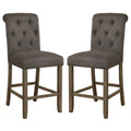 Counter Height Stool With Button Tufted Rolled Back, Set Of 2, Gray Gray Solid Wood