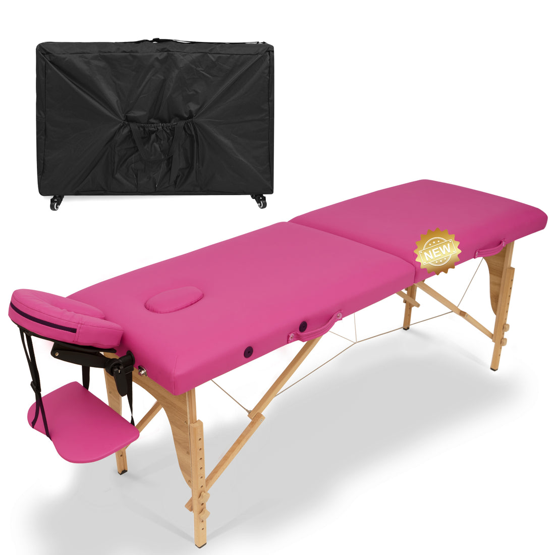 Massage Table Portable Massage Bed Lash Bed With Carrying Case Spa Table Height Adjustable, Salon Bed Face Cradle Bed Rose Faux Leather