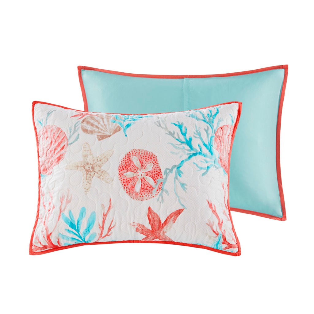6 Piece Cotton Sateen Quilt Set With Throw Pillows Coral Full Queen Full Coral Cotton
