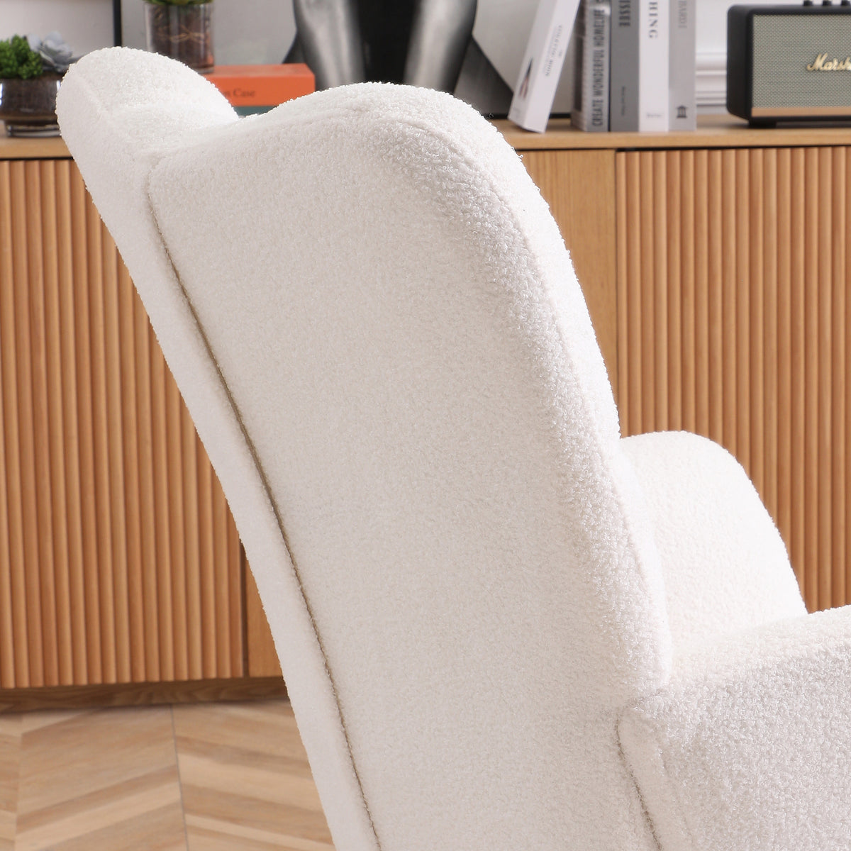 Rocking Chair Teddy Upholstered Glider Rocker Rocking Accent Chair Padded Seat With High Backrest Armchair Comfy Side Chair For Living Room Bedroom Offices Beige Beige Polyester