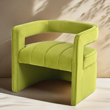 Modern Velvet Accent Chair With Ribbed Detail, Luxury Curved Fully Upholstered Accent Chair, Green No Assembly Needed Green Velvet