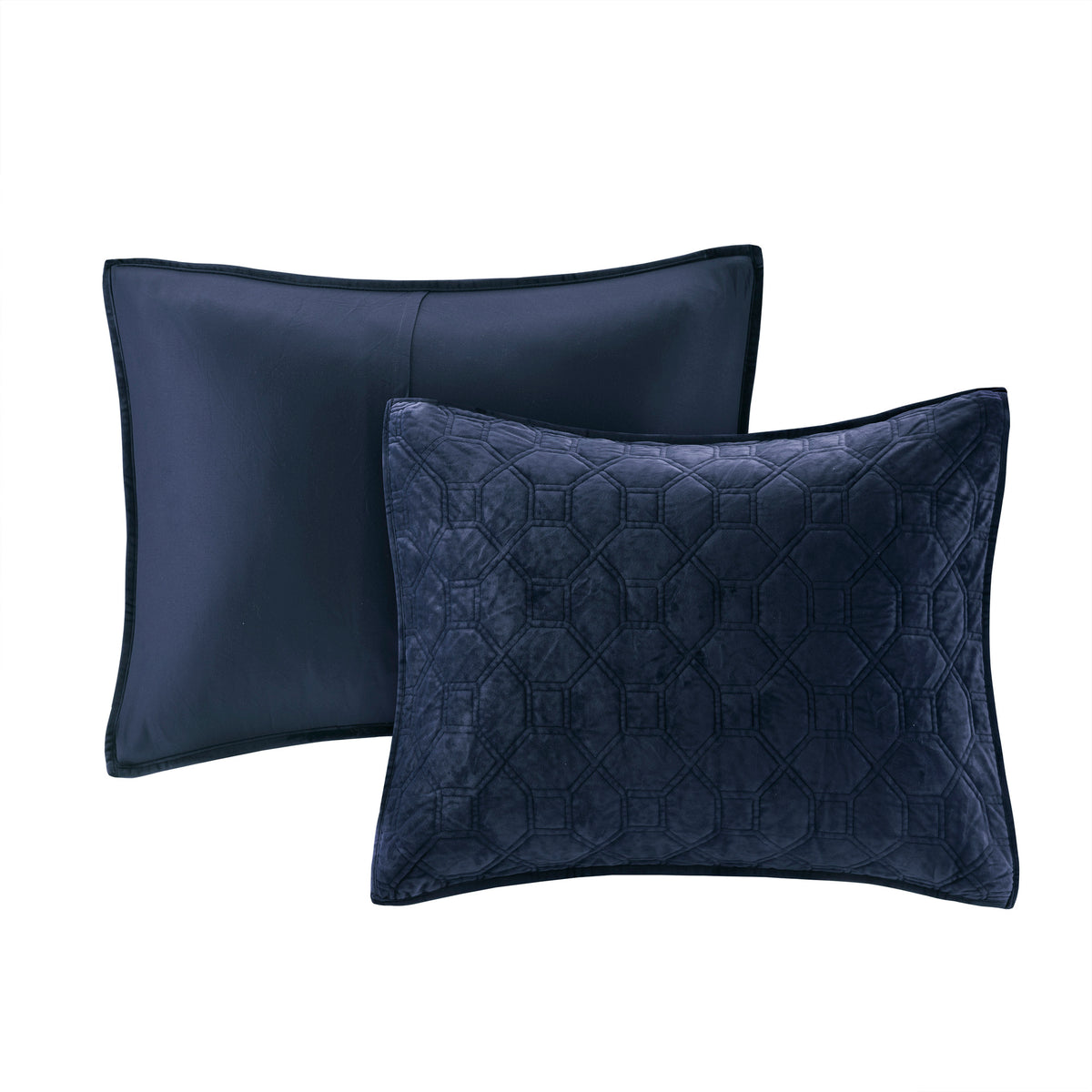 3 Piece Velvet Quilt Set Navy King Cal King King Navy Cotton
