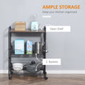 Homcom 3 Tier Rolling Kitchen Cart With Storage, Kitchen Island Cart On Wheels With 2 Sliding Fruit Basket, Microwave Cart With Side Hooks For Dining Room, Walnut Walnut Mdf Metal