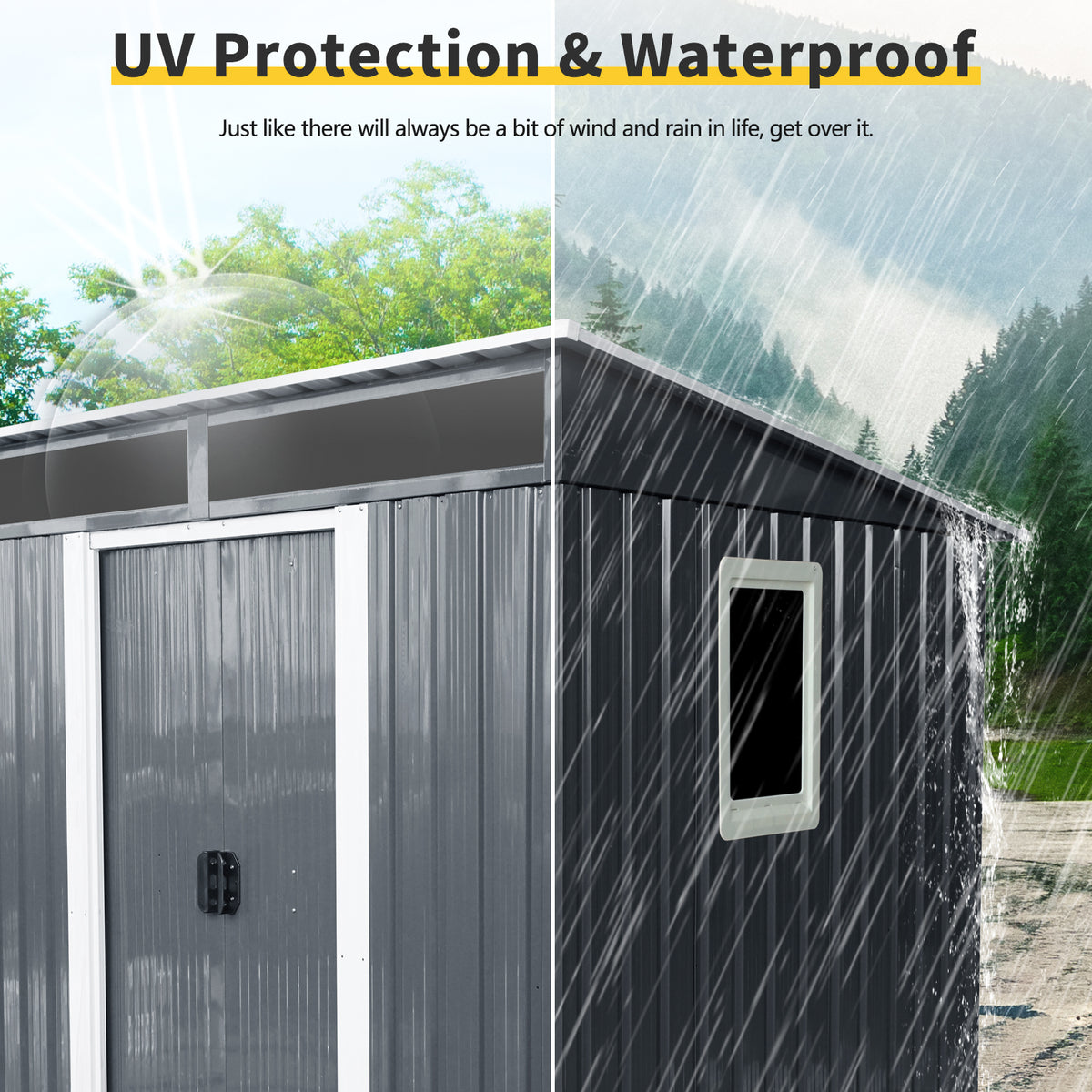 6Ft X 5Ft Outdoor Metal Storage Shed With Window And Transparent Plate For Garden, Lawn Black And White Black White Metal