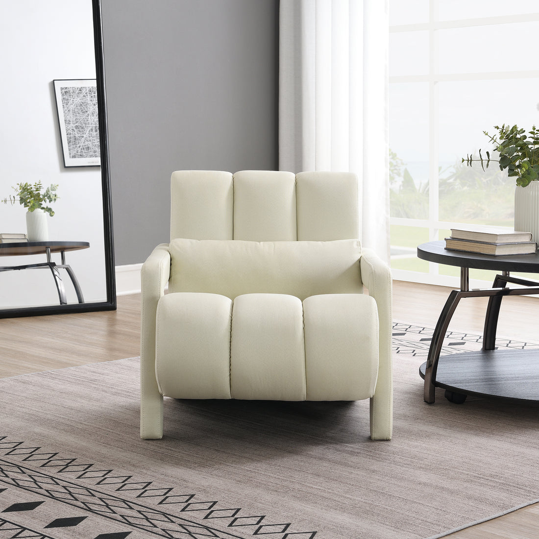 Modern Upholstered Accent Chair, Comfortable Linen Fabric With A Pillow For Living Room,Bedroom. Linen, Beige Beige Primary Living Space Modern Pine Foam Wood Fabric