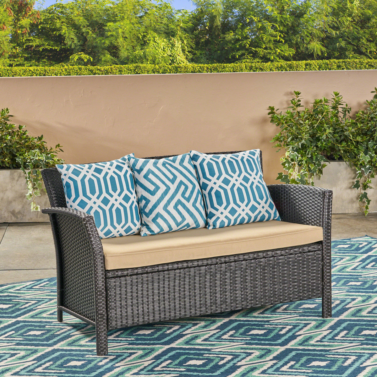 St Lucia Seat Brown Tan Pe Rattan Iron Waterproof Fabric