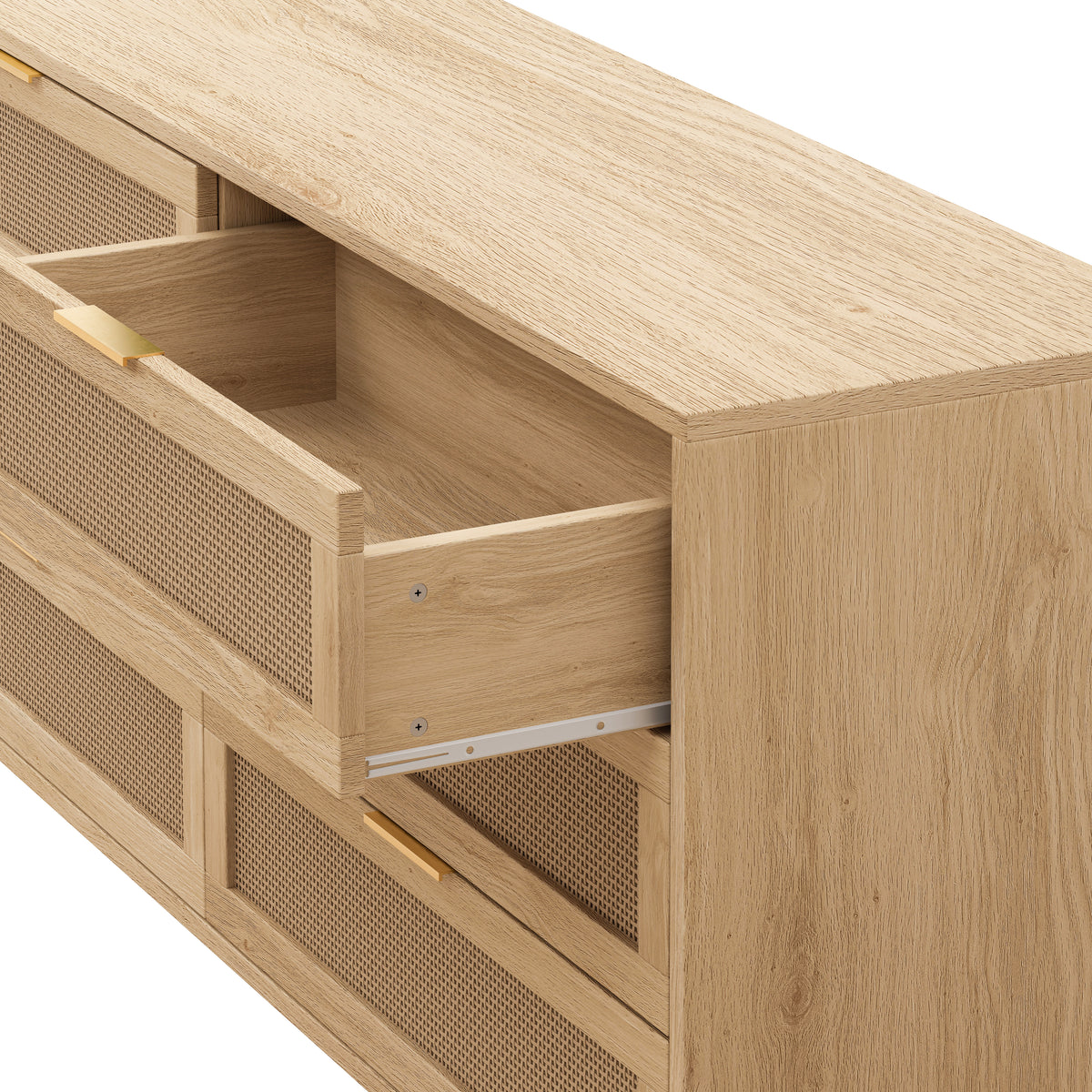 51.18"6 Drawers Rattan Storage Cabinet Rattan Drawer With White Drawer Slides,For Bedroom,Living Room,Natural Natural Primary Living Space Particle Board