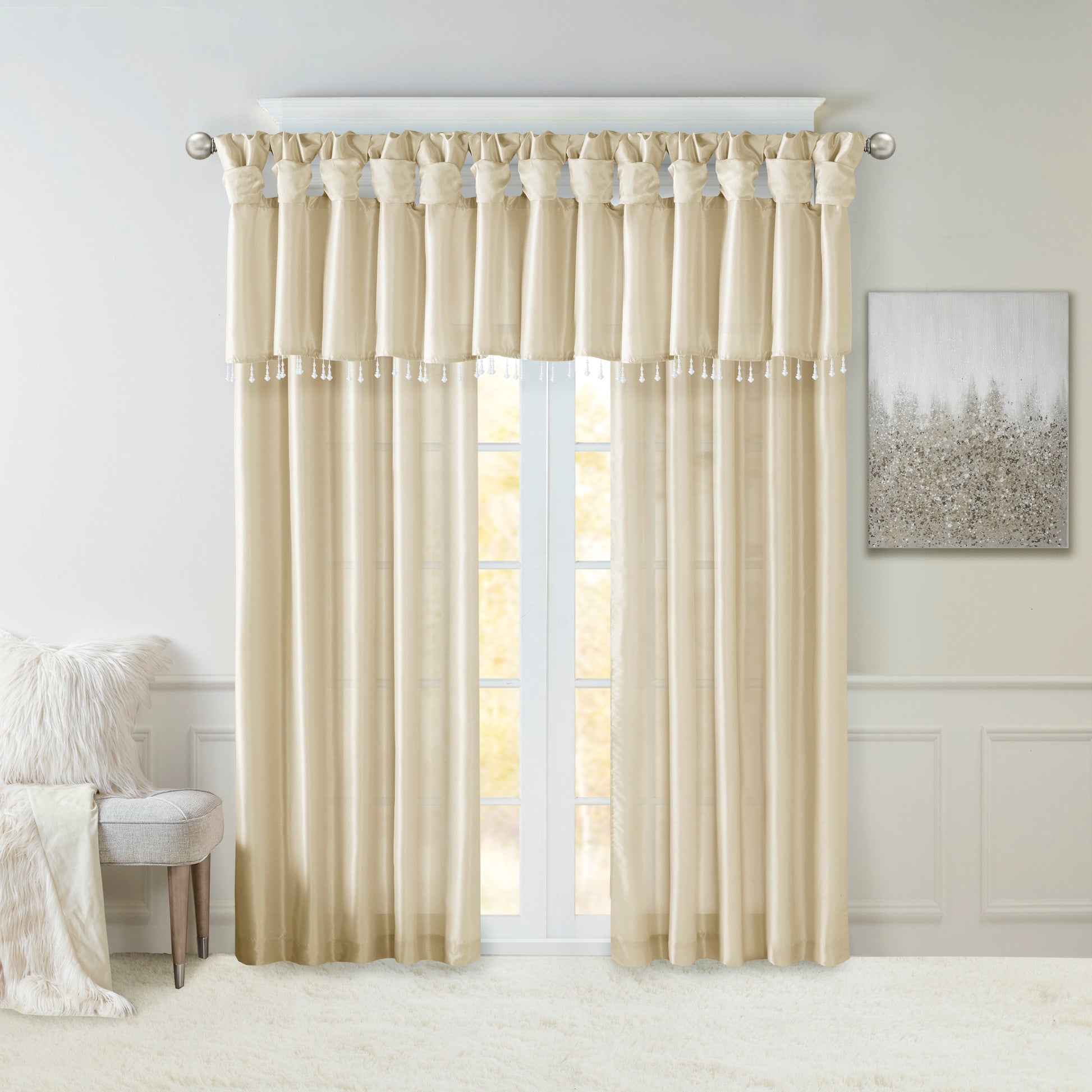 Twist Tab Lined Window Curtain Panel Champagne 50X95" Champagne Polyester