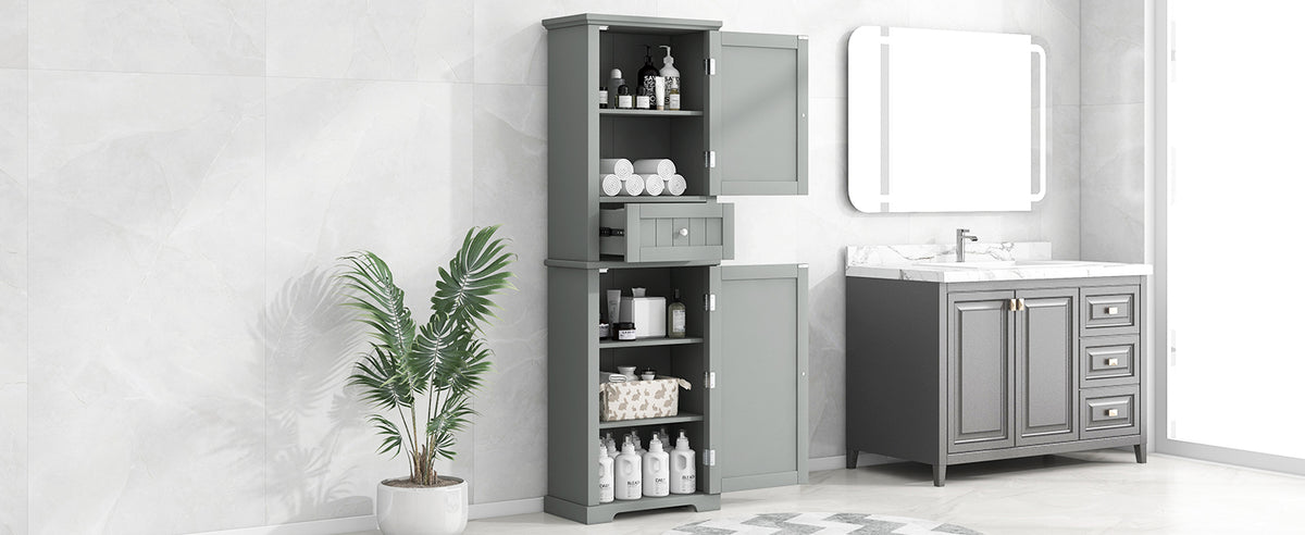 Tall Bathroom Storage Cabinet, Freestanding Storage Cabinet With Drawer And Adjustable Shelf, Mdf Board With Painted Finish, Grey Old Sku:Wf312727Aae Grey Mdf