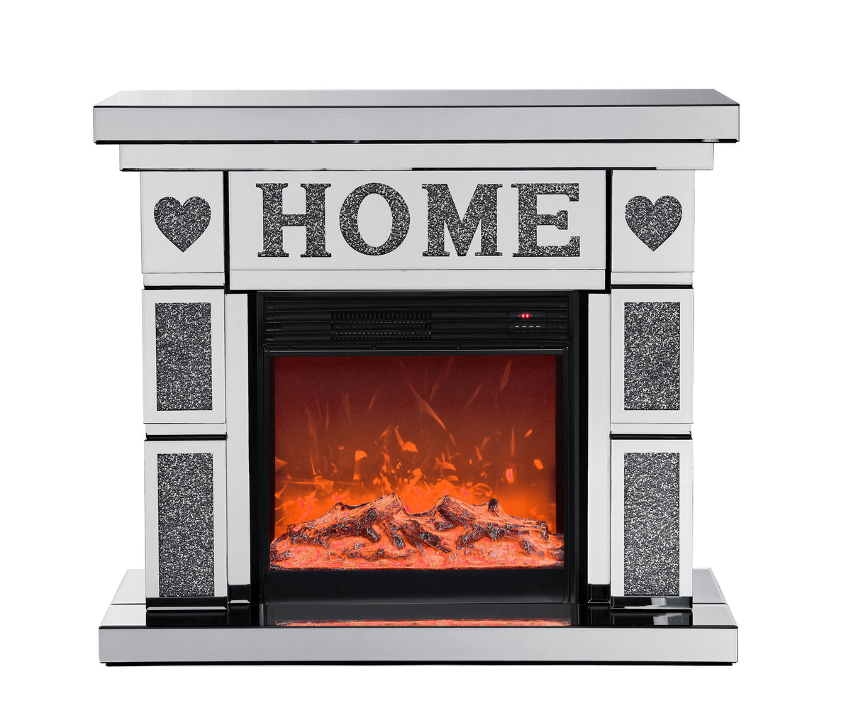 W 46" X D 12.6 X H 41 " Acrylic Diamond Mirror Fireplace Cabinet, Tv Fireplace Cabinet Powder Coated Electric Bedroom Yes Freestanding Electric 41 50 Yes Silver 400 Natural Vent American Design Acrylic Mdf Glass
