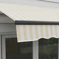 Outsunny 8' X 6.5' Retractable Awning, Patio Awning Sunshade Shelter With Manual Crank Handle, 280Gsm Uv Resistant Fabric And Aluminum Frame For Deck, Balcony, Yard, Beige And White Beige Polyester