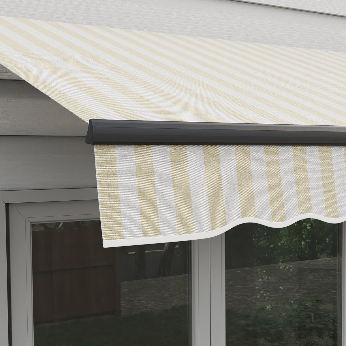 Outsunny 8' X 6.5' Retractable Awning, Patio Awning Sunshade Shelter With Manual Crank Handle, 280Gsm Uv Resistant Fabric And Aluminum Frame For Deck, Balcony, Yard, Beige And White Beige Polyester