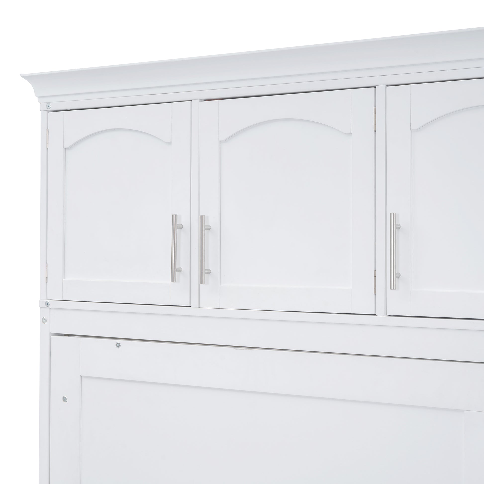 Full Size Murphy Bed Wall Bed With Top Cabinets,White Full White Plywood