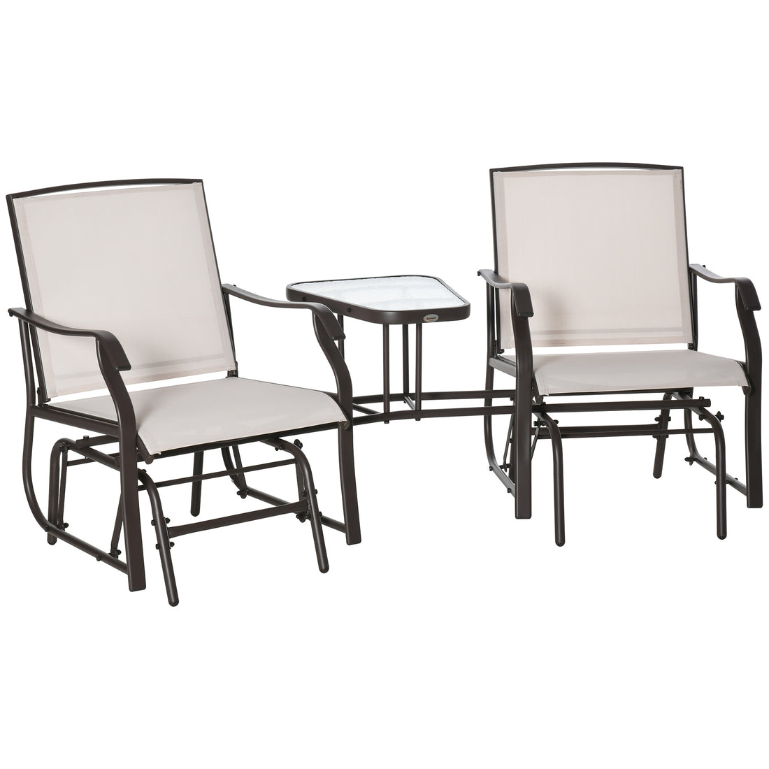 Outsunny Outdoor Glider Chairs With Coffee Table, Patio 2 Seat Rocking Chair Swing Loveseat Withsling For Backyard, Garden, And Porch, Beige Beige Fabric Metal