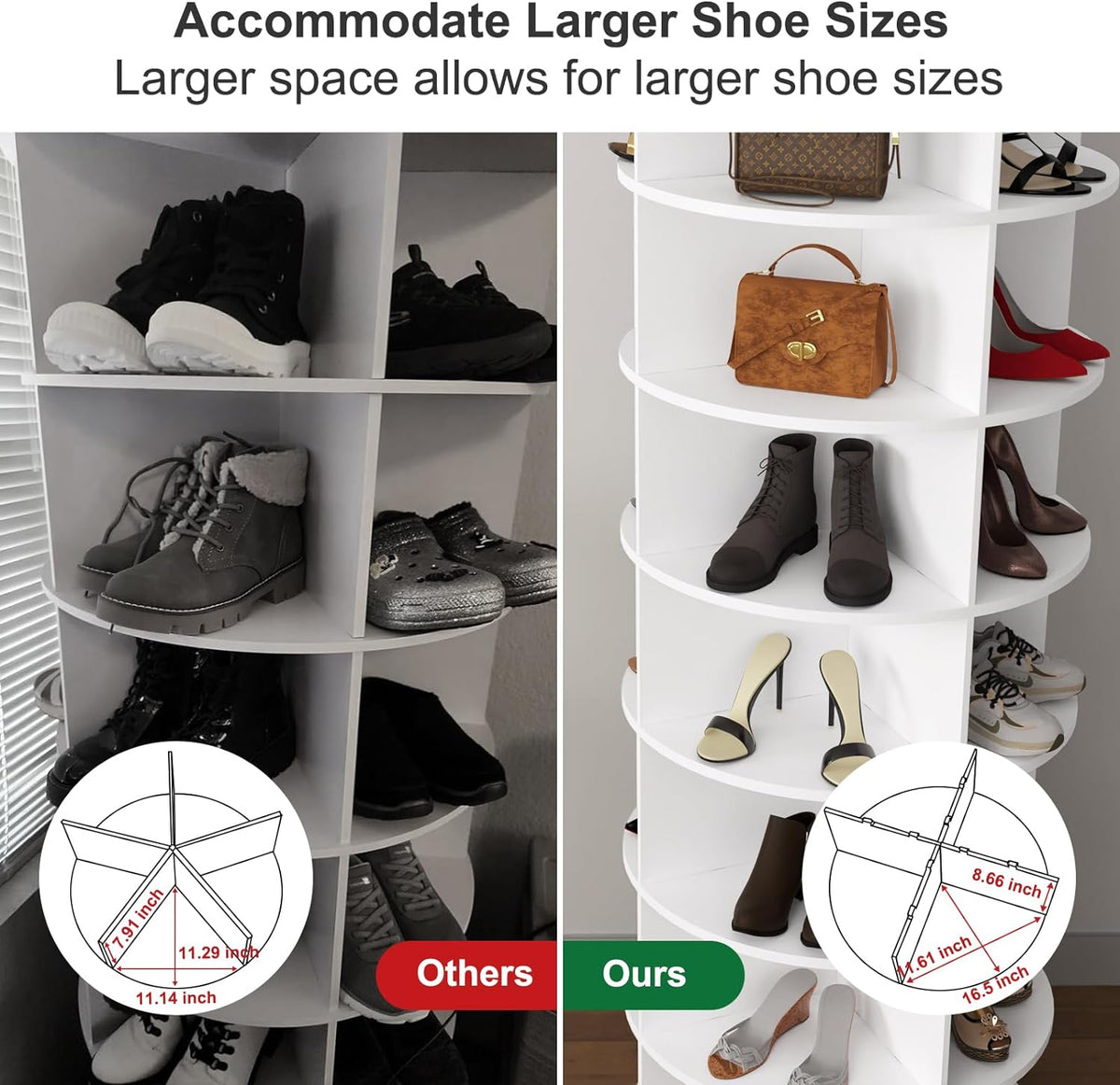 7 Tier Rotating Shoe Rack Tower, Spinning Shoe Display, 360 Shoe Rack Storage Round Carousel, Vertical Handbag Rotate Shoes Closet Organization, Christmas Gift White White Pvc