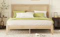Queen Size Rubber Wooden, Solid Wooden Bed With Rattan Headboard, Enhanced By Support Feet Queen Natural American Design Rubber Wood