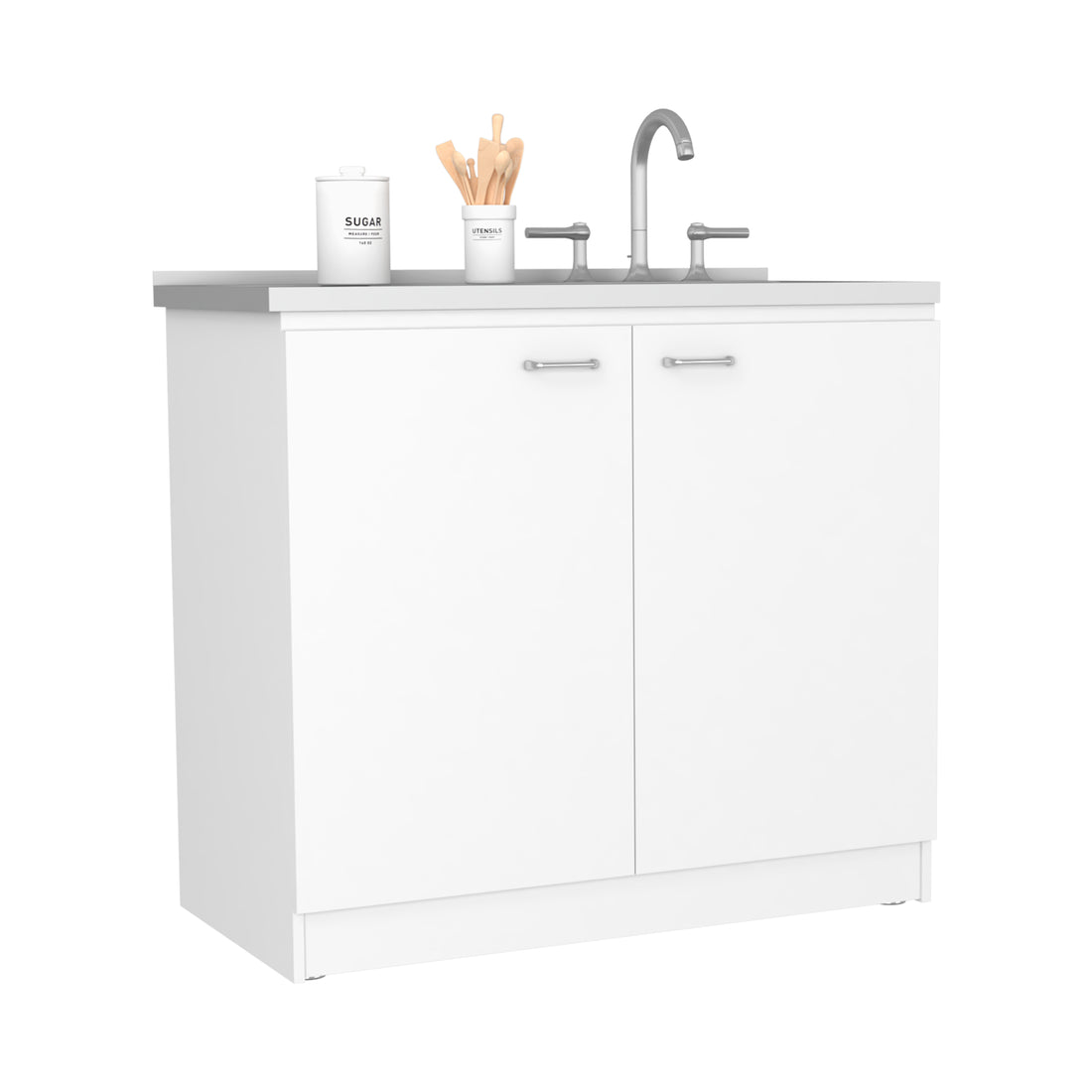 Freestanding Sink, Double Door Cabinet, Two Shelves, White White Solid Wood Mdf Engineered Wood