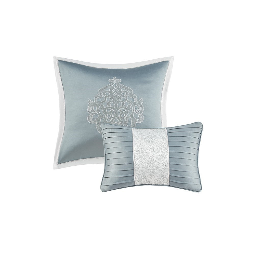 8 Piece Jacquard Comforter Set Aqua Silver Queen Queen Aqua Silver Polyester