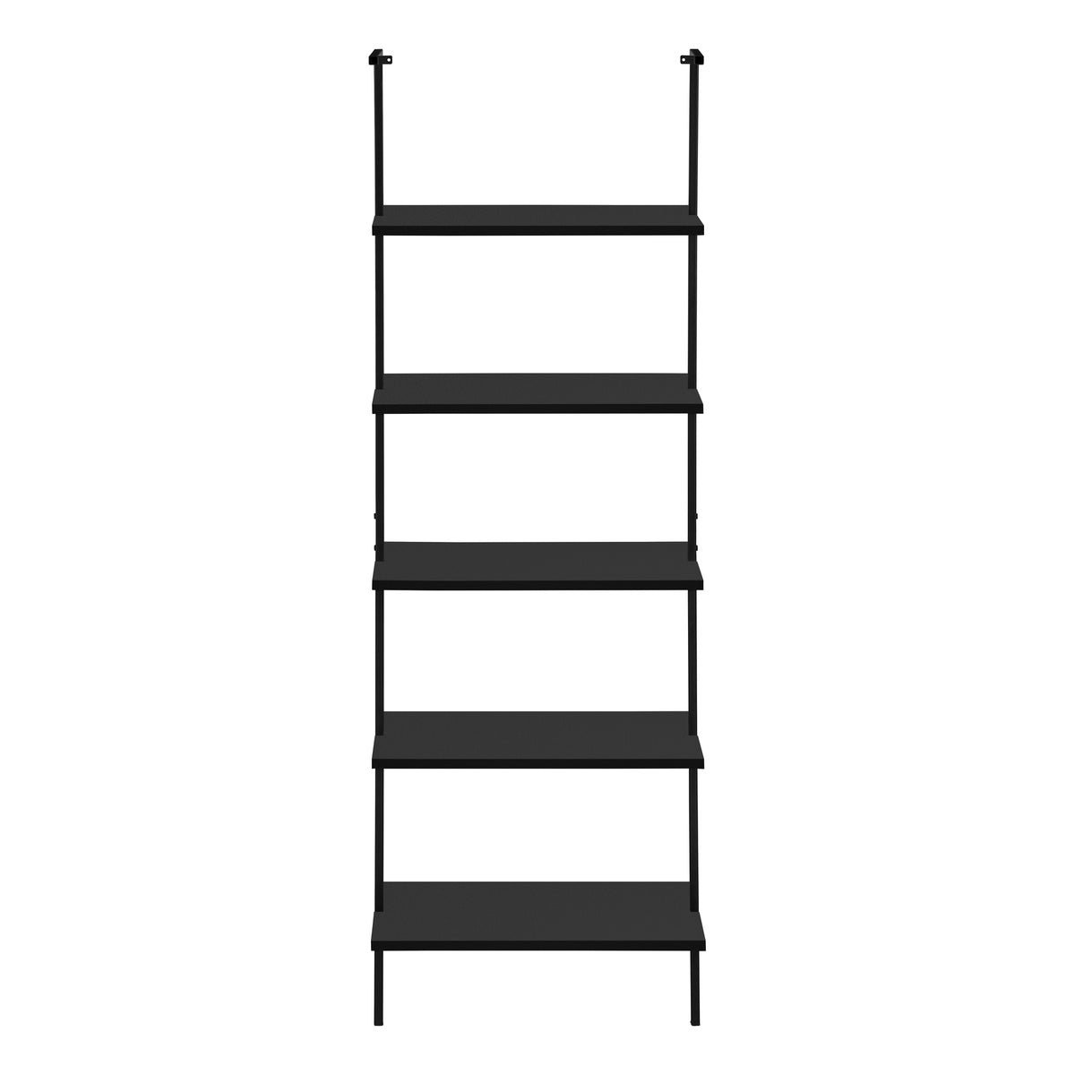 Bookshelf, Bookcase, Etagere, Ladder, 5 Tier, 72"H, Office, Bedroom, Black Laminate, Black Metal, Contemporary, Modern Black Metal