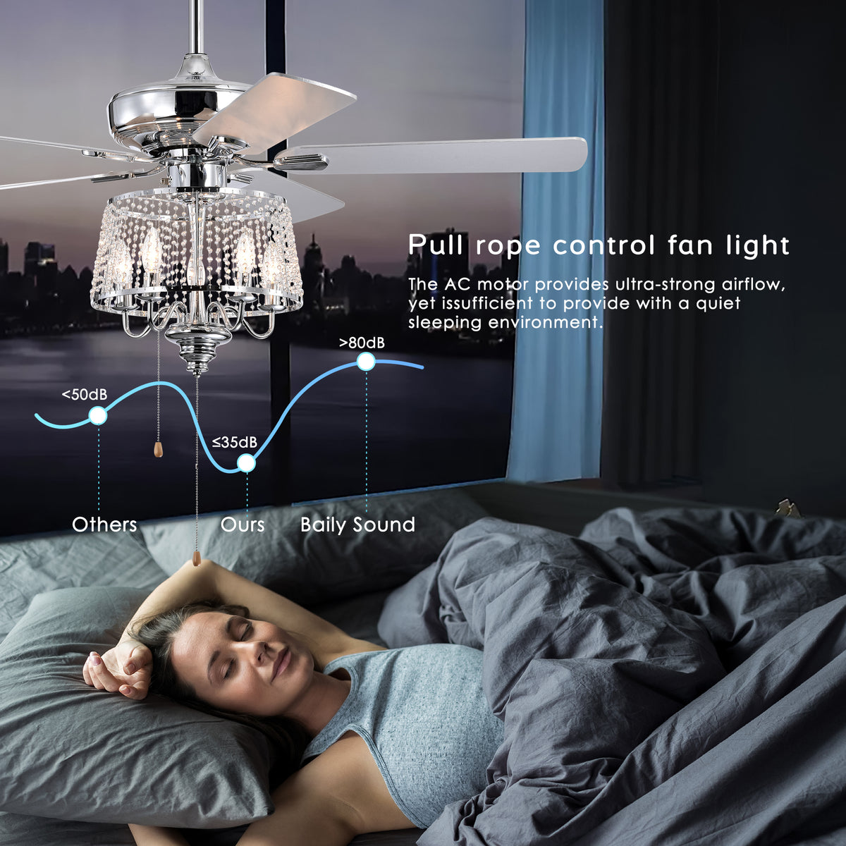52 Inch Crystal Ceiling Fanmodern Electrical Fan With 5 Wood Reversible Blades, 4 Bulbs Not Included,Noiseless Reversible Ac Motor For Bedroom Living Room Study Patio Home Decoration Chrome Chrome Contemporary,Modern Crystal Metal