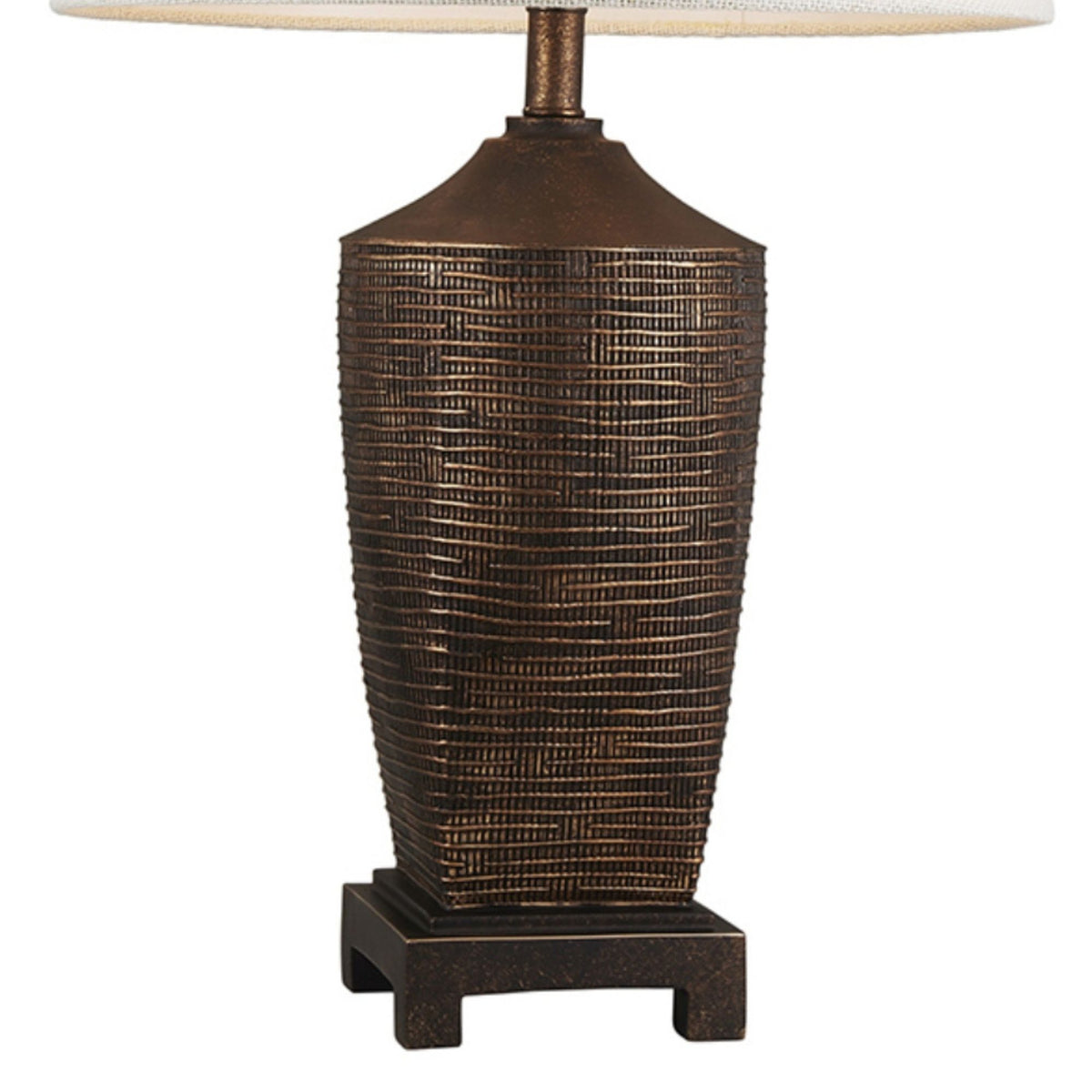 30" Tall Polyresin Table Lamp "Kayan", Bronze Rustic Finish Bronze Polyresin