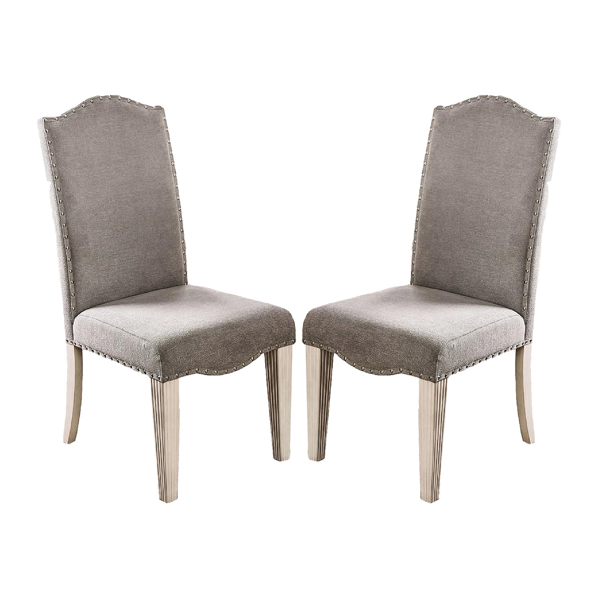 Set Of 2 Fabric Parson Chairs In Gray And Antique White Gray Dining Room Rectangular Dining Chairs Solid Wood Mdf