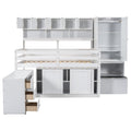 Full Size Wooden Loft Bed Big Storage With Under Bed Desk, With Drawers, With Shelves, White Full White Plywood