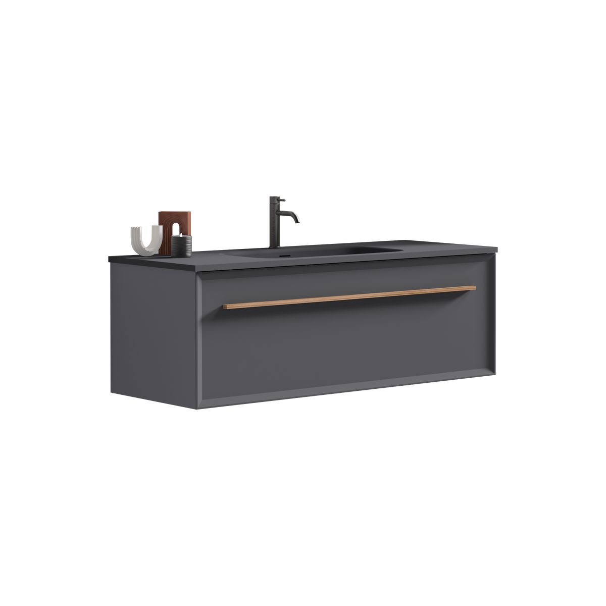 U053 Nevia48W 207 Nevia 48" Exclusive Gray Bathroom Vanity With Gray Solid Surface Sink, Wall Mounted Floating Bathroom Vanity For Modern Bathroom, One Piece Gray Basin Without Drain, Pre Assembled Gray Plywood