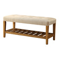 Beige And Oak Tufted Padded Seat Bench Beige Brown Bedroom Beige Contemporary Shelves Wood Fabric
