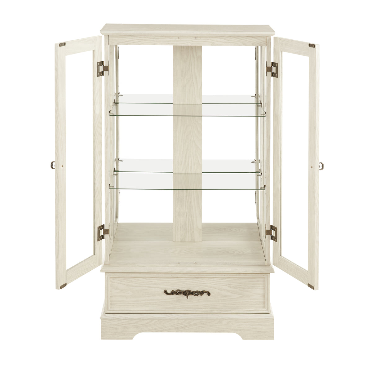 Glass Cabinet Lighted Glass Cabinet Curio Display Cabinet With Adjustable Glass Shelves 2 Doors And 1 Drawer Cabinet Bulb Included White White Mdf Glass