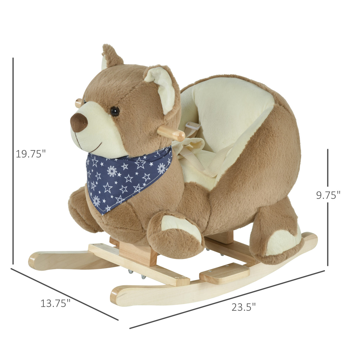 Qaba Baby Rocking Horse With Lullaby, Riding Horse, Bear Themed Plush Animal Rocker With Pedals For Ages 18 36 Months Brown Wood
