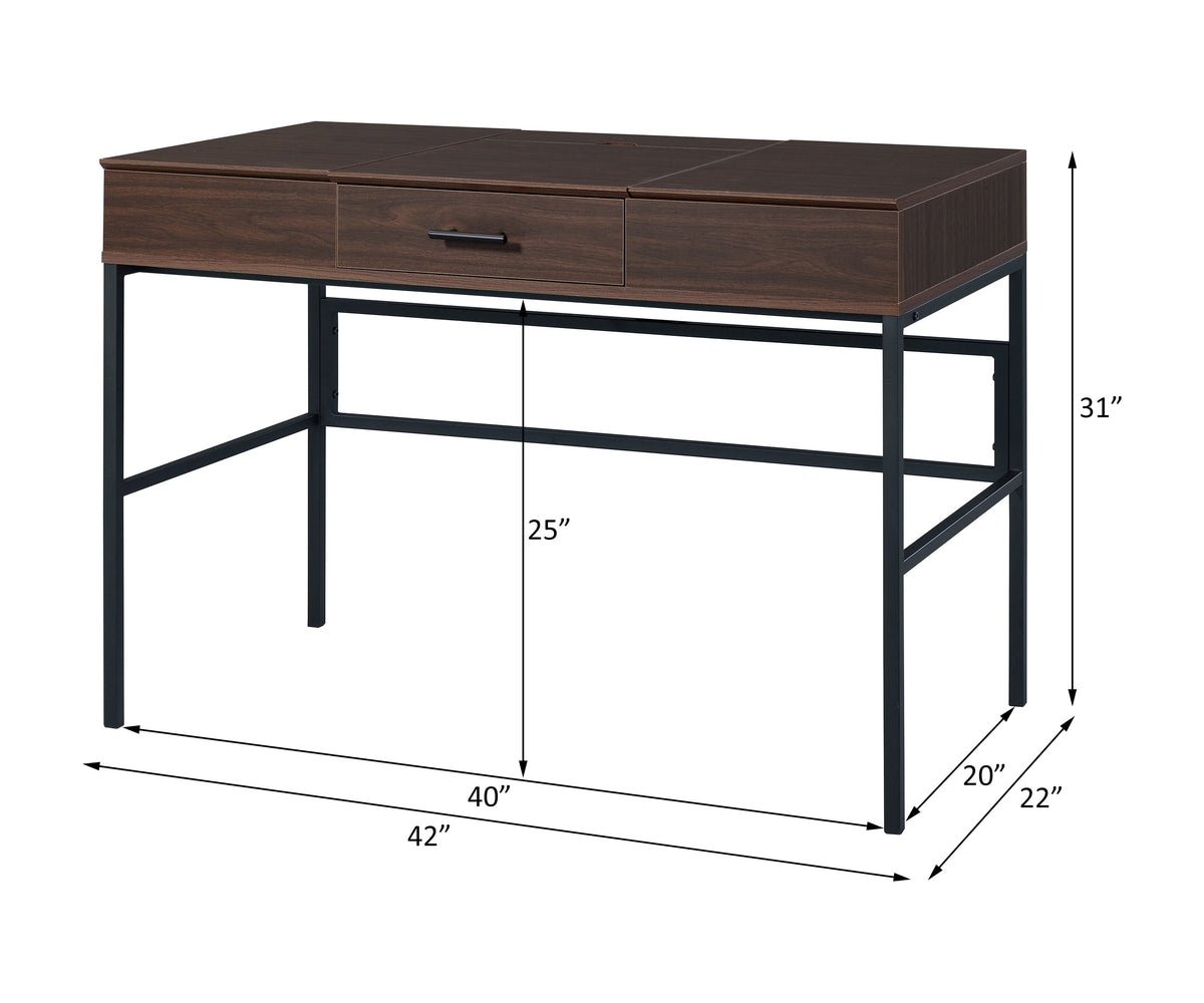 Verster Oak & Black Finish Writing Desk W Usb Black,Oak Metal,Synthetic Wood