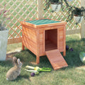 Pawhut Small Wooden Rabbit Hutch Bunny Cage Guinea Pig Cage Duck House Dog House With Openable & Waterproof Roof, Natural Natural Wood