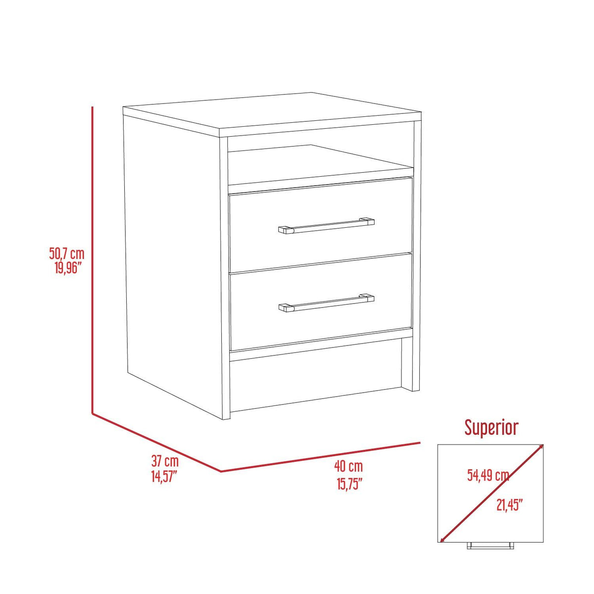 Philadelphia Nightstand, Two Drawers, Concealed Shelf Multicolor 2 Drawers Bedroom Rectangle Contemporary Shelf Pine Melamine Engineered Wood