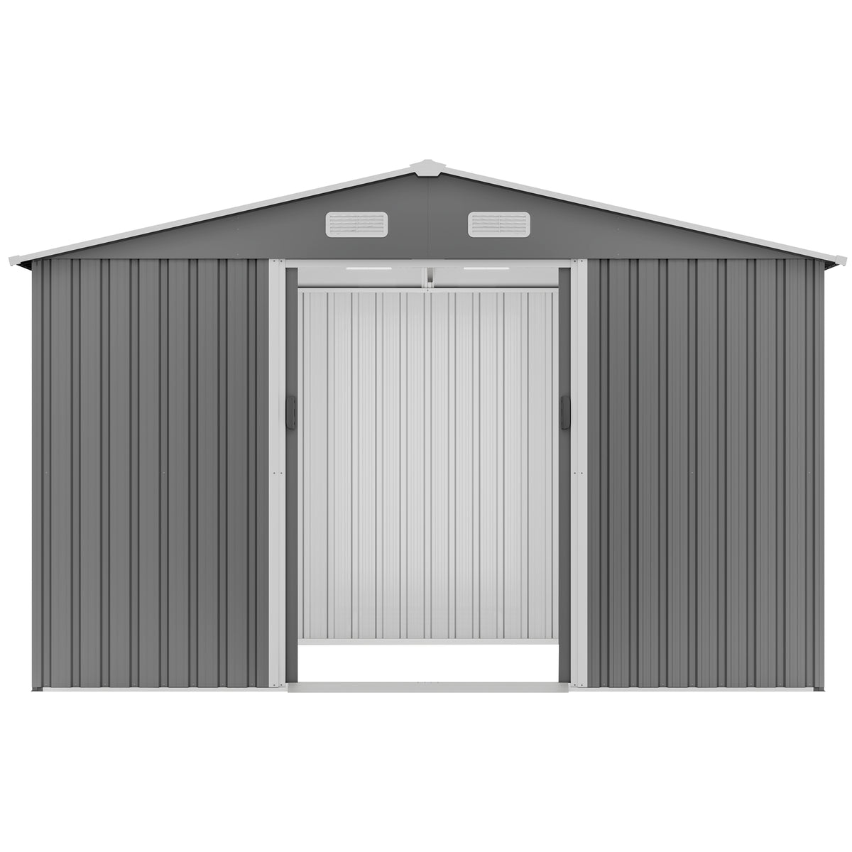 10X8 Ft Outdoor Storage Shed, Metal Foundation & Lockable Doors, Tool Shed For Garden, Patio, Backyard, Lawn, Grey Gray Metal