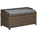 Outsunny Outdoor Wicker Storage Bench Deck Box, Pe Rattan Patio Furniture Pool Container Storage Bin With Interior Waterproof Bag And Comfortable Cushion, Gray Grey Aluminum