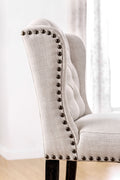 Wooden Counter Height Wingback Chair, Ivory And Black Set Of 2 Antique Gray Wood Fabric